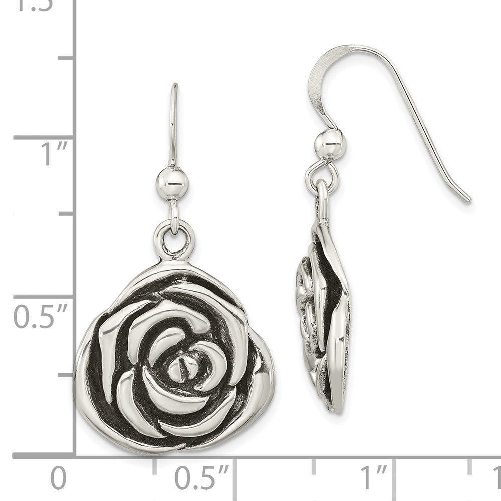 FJC Finejewelers 925 Sterling Silver Polished Antiqued Rose Dangle Earrings 34 x 18 mm