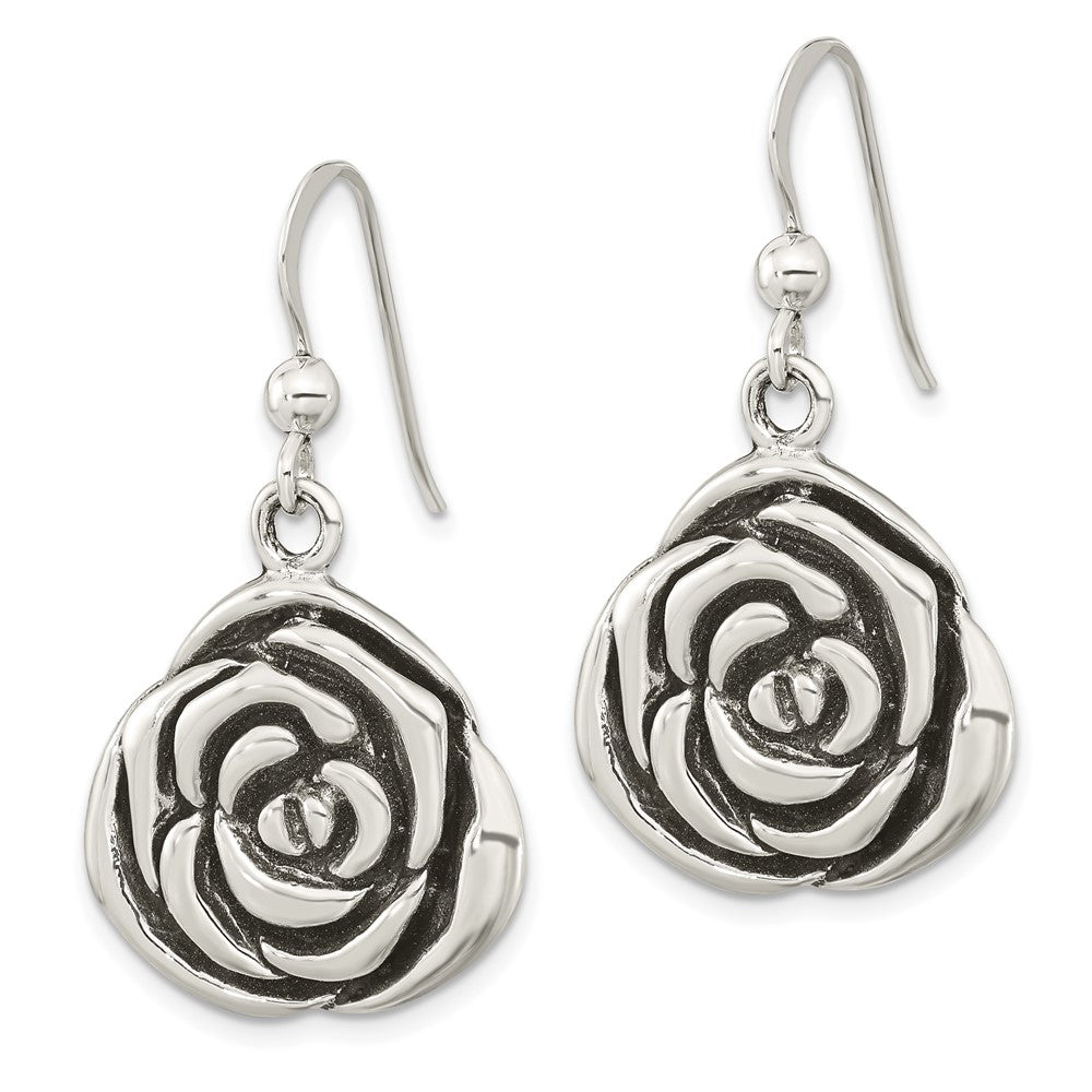 FJC Finejewelers 925 Sterling Silver Polished Antiqued Rose Dangle Earrings 34 x 18 mm