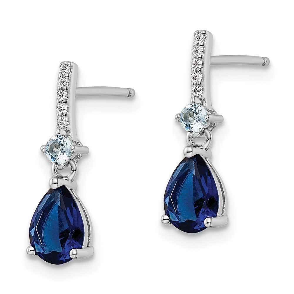 FJC Finejewelers 925 Sterling Silver Rhodium Plated CZ and Blue Glass Post Dangle Earrings 16 x 5 mm