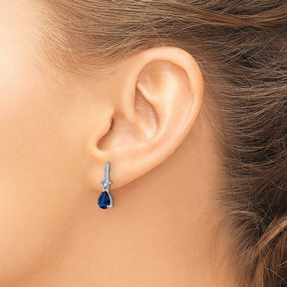 FJC Finejewelers 925 Sterling Silver Rhodium Plated CZ and Blue Glass Post Dangle Earrings 16 x 5 mm