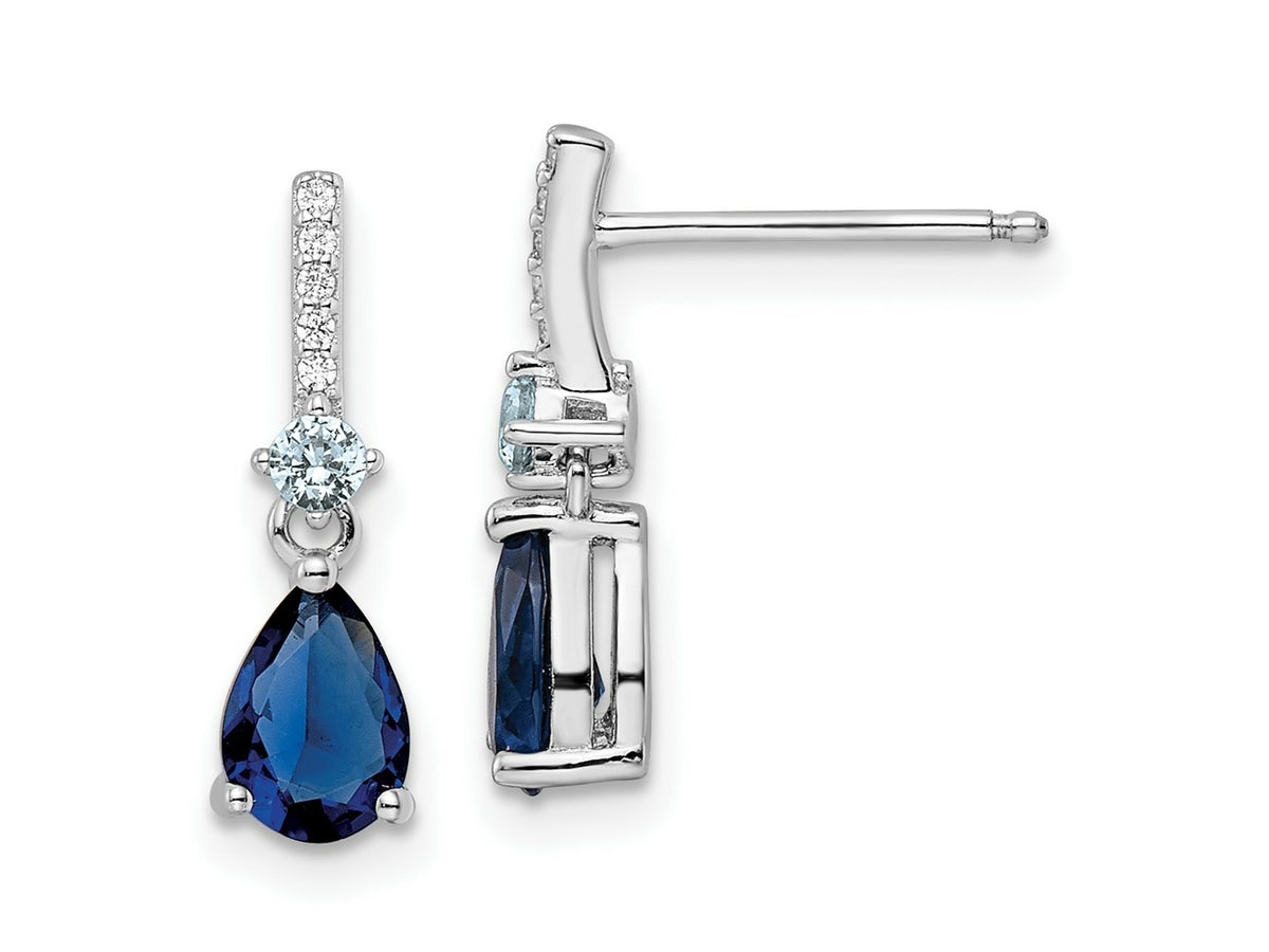 FJC Finejewelers 925 Sterling Silver Rhodium Plated CZ and Blue Glass Post Dangle Earrings 16 x 5 mm
