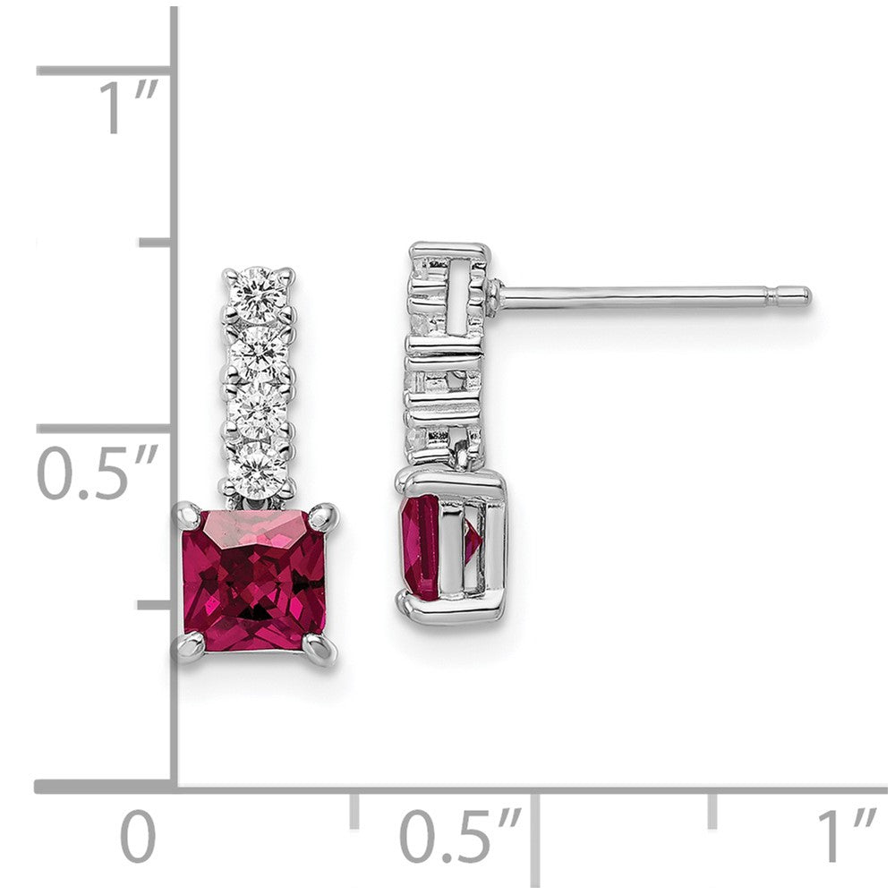 FJC Finejewelers 925 Sterling Silver Created Ruby and CZ Post Dangle Earrings 14 x 5 mm