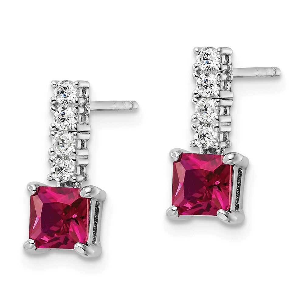 FJC Finejewelers 925 Sterling Silver Created Ruby and CZ Post Dangle Earrings 14 x 5 mm
