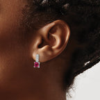 FJC Finejewelers 925 Sterling Silver Created Ruby and CZ Post Dangle Earrings 14 x 5 mm
