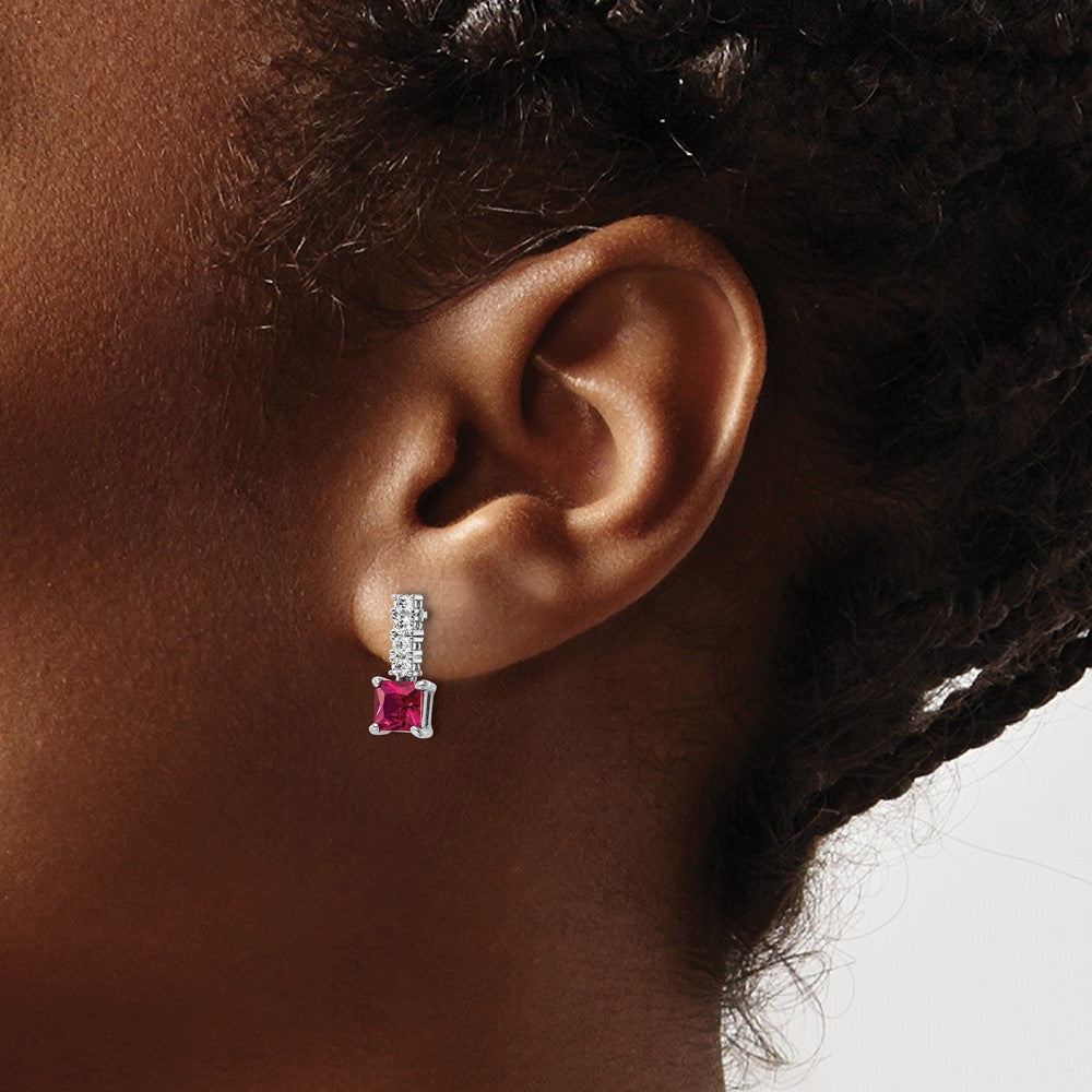 FJC Finejewelers 925 Sterling Silver Created Ruby and CZ Post Dangle Earrings 14 x 5 mm