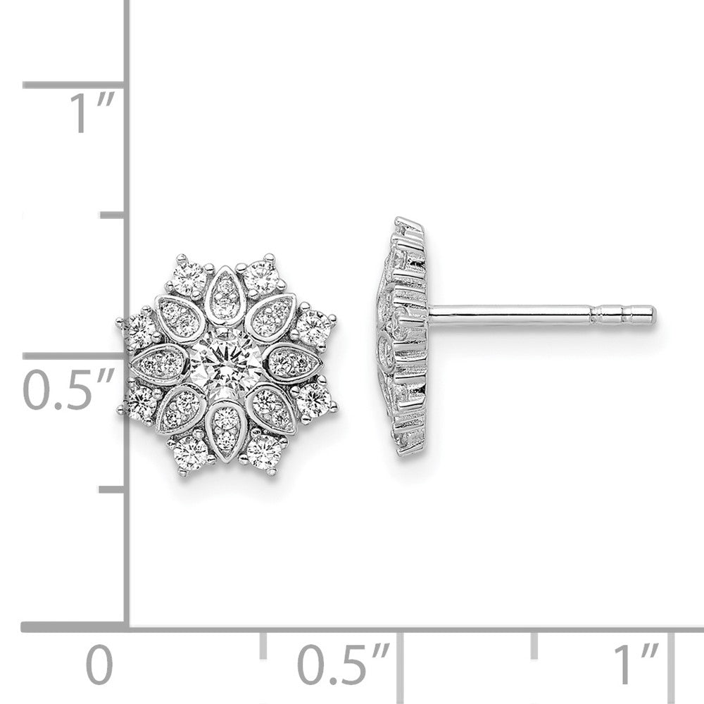 FJC Finejewelers 925 Sterling Silver Button Rhodium Plated CZ Flower Post Earrings 10 x 10 mm