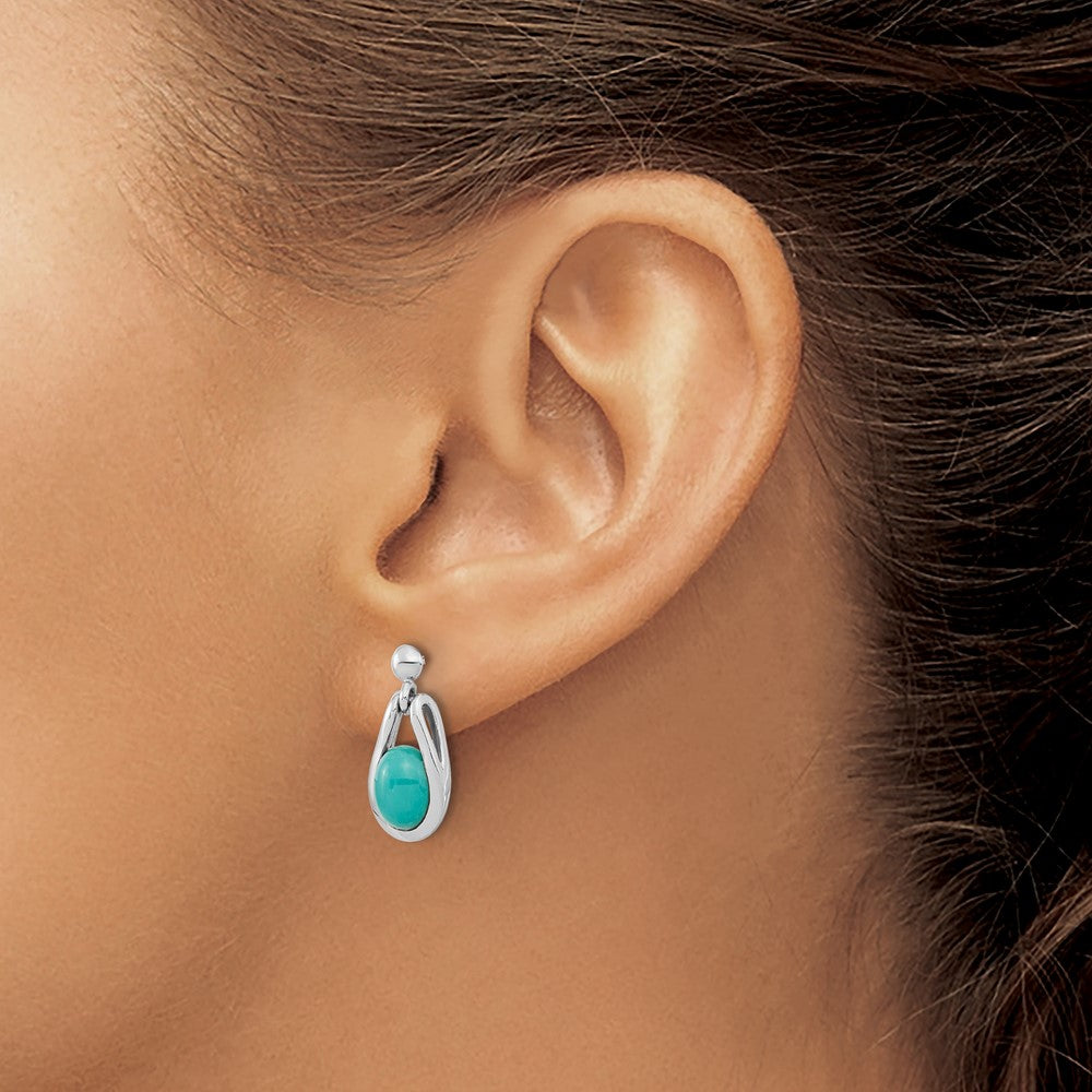 FJC Finejewelers 925 Sterling Silver RHated Oval Chinese Turquoise Dangle Post Earrings 17 x 8 mm