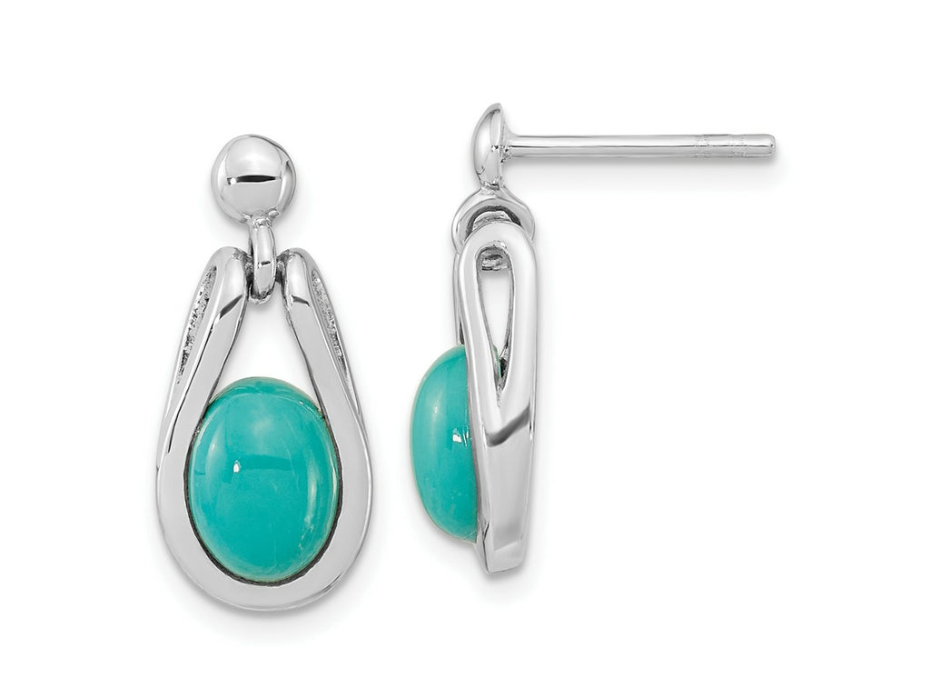 FJC Finejewelers 925 Sterling Silver RHated Oval Chinese Turquoise Dangle Post Earrings 17 x 8 mm