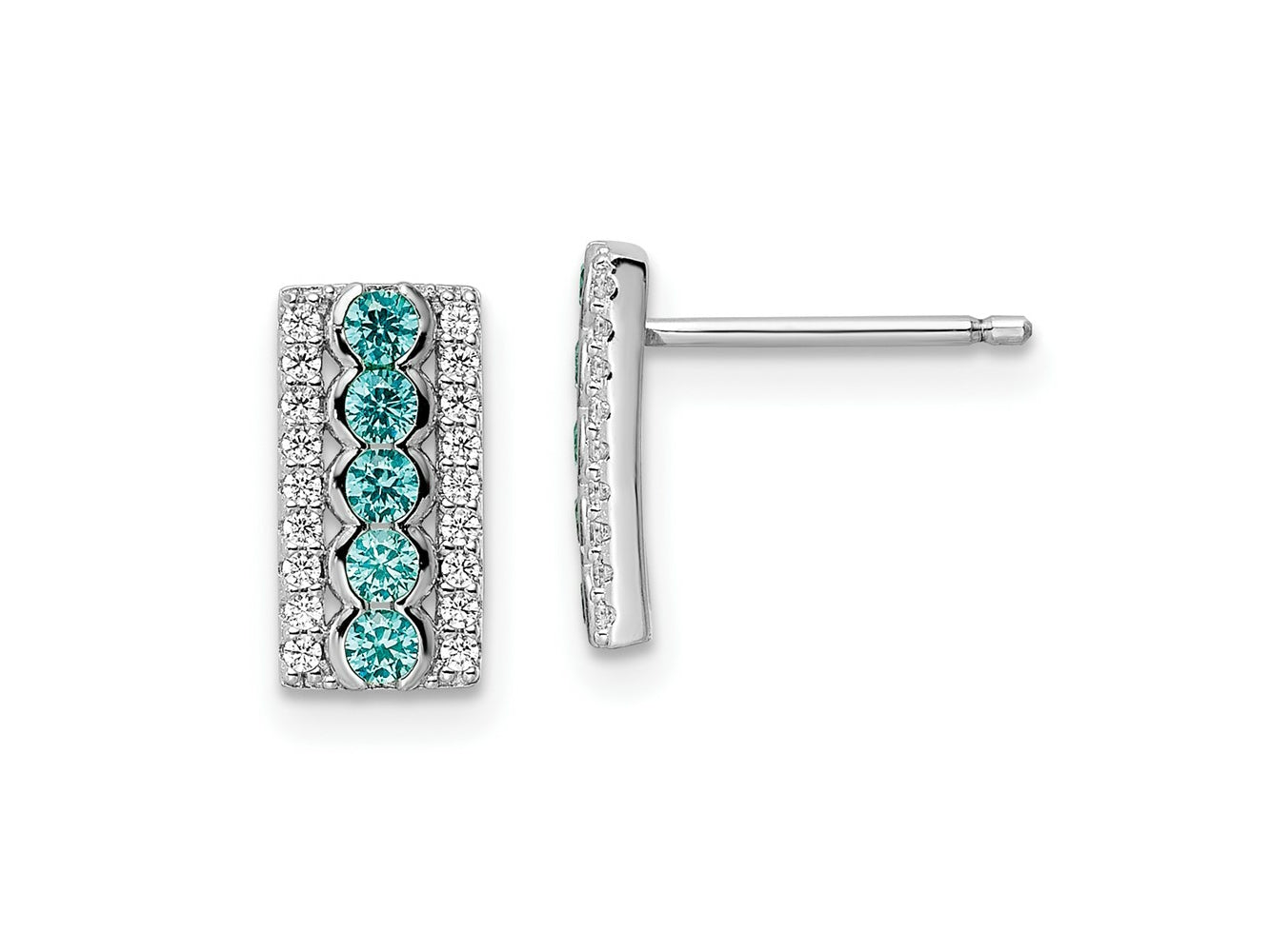 FJC Finejewelers 925 Sterling Silver Dangle Aqua and White Color CZ  Post Earrings 11 x 5 mm