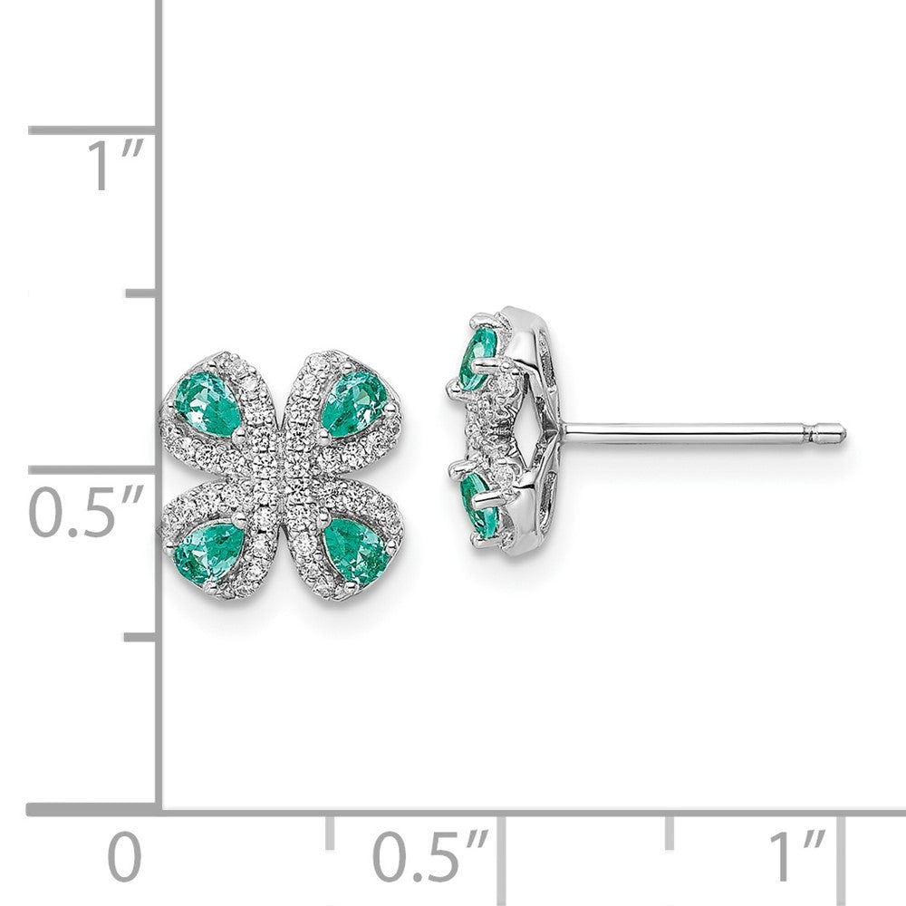 FJC Finejewelers 925 Sterling Silver Button Rhodium plated Teal and White CZ Post Earrings 9 x 9 mm