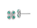 FJC Finejewelers 925 Sterling Silver Button Rhodium plated Teal and White CZ Post Earrings 9 x 9 mm