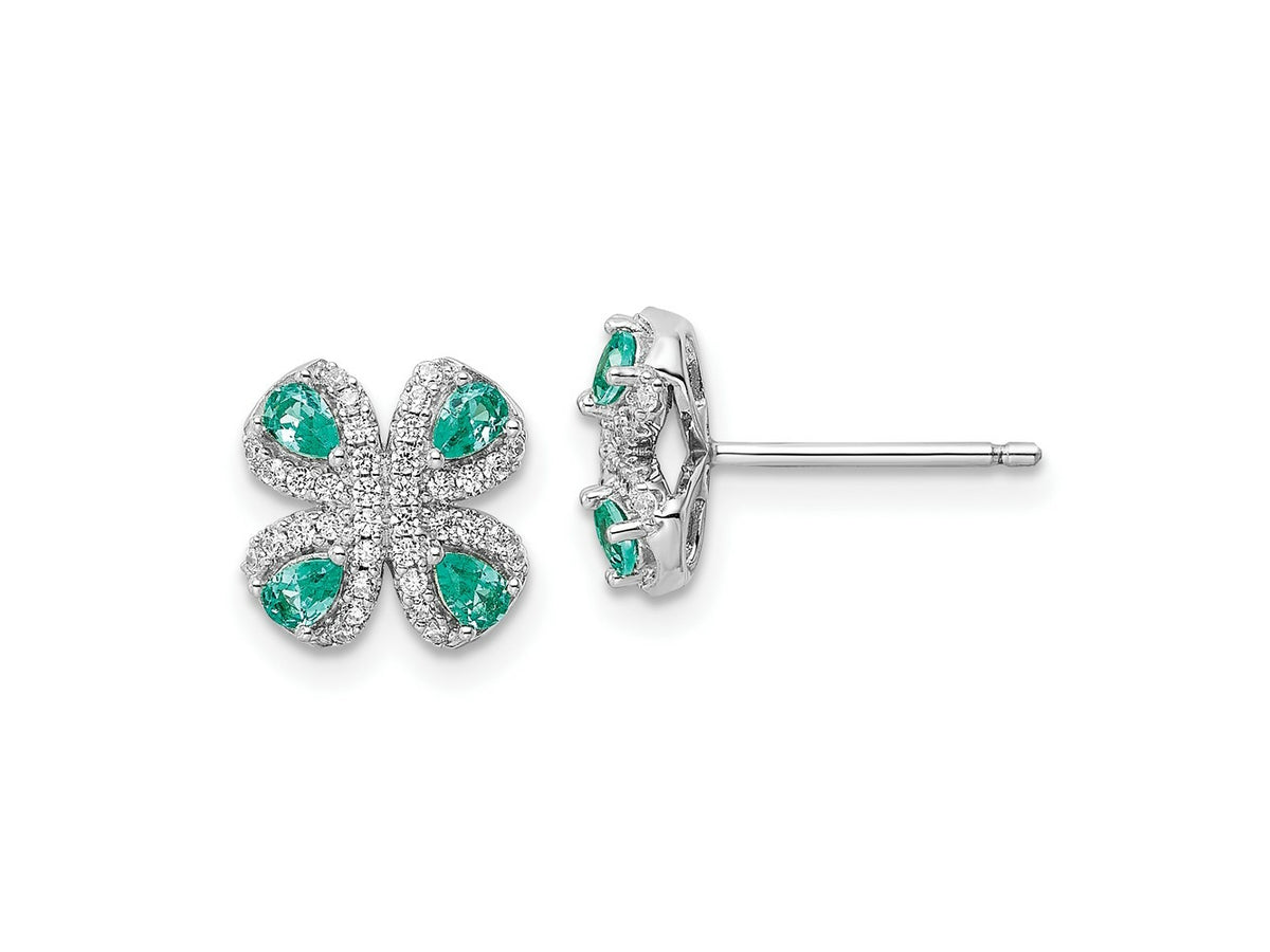FJC Finejewelers 925 Sterling Silver Button Rhodium plated Teal and White CZ Post Earrings 9 x 9 mm
