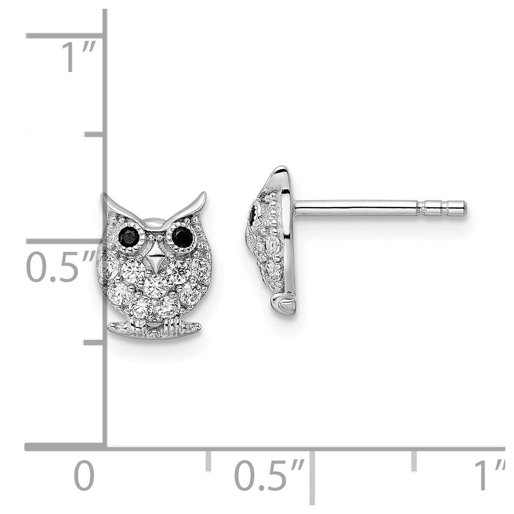 FJC Finejewelers 925 Sterling Silver Button ated Black and White CZ Owl Post Earrings 9 x 7 mm
