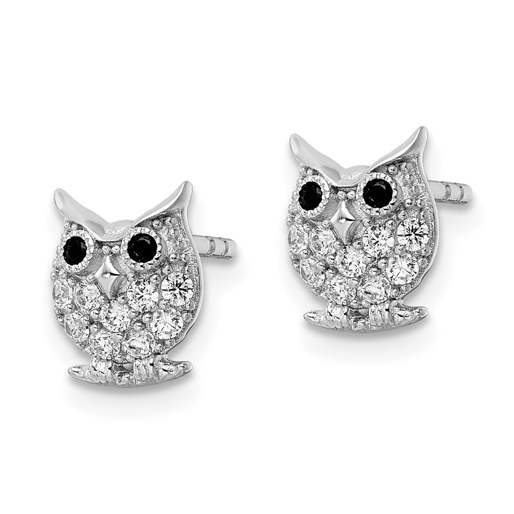 FJC Finejewelers 925 Sterling Silver Button ated Black and White CZ Owl Post Earrings 9 x 7 mm