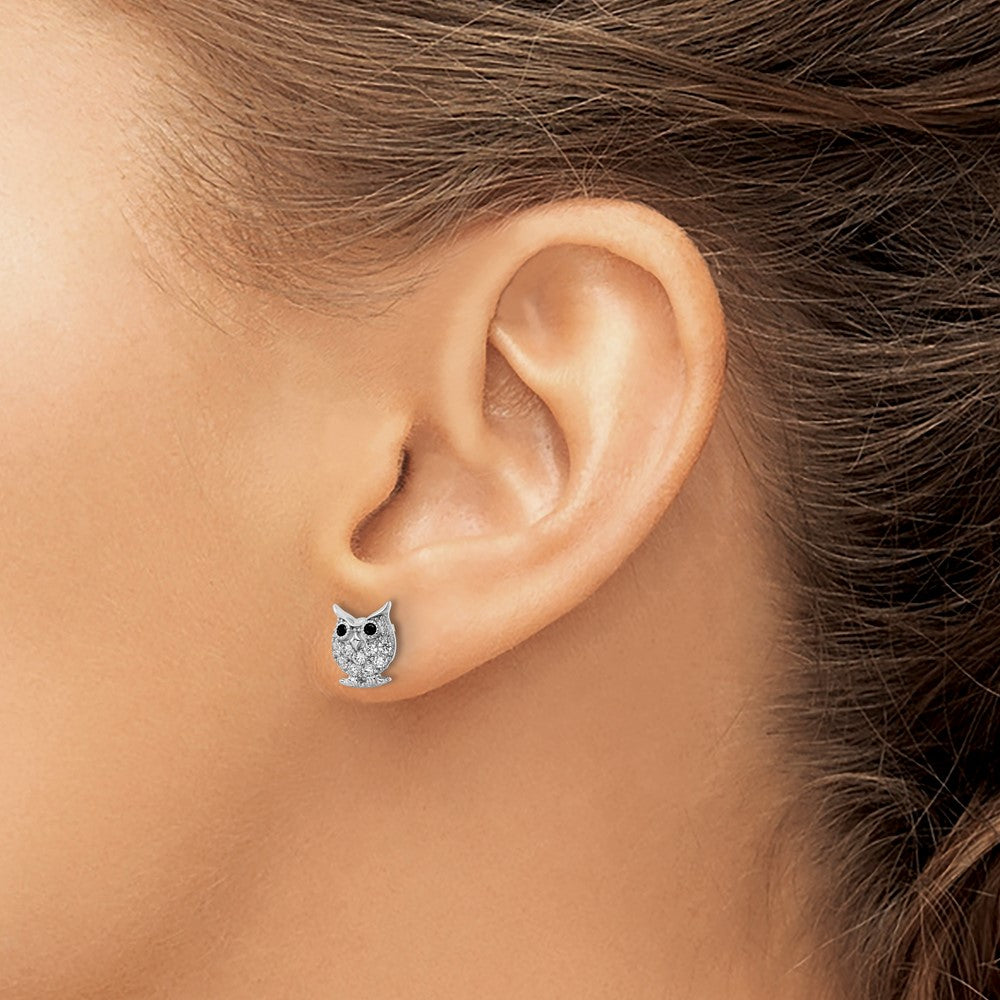FJC Finejewelers 925 Sterling Silver Button ated Black and White CZ Owl Post Earrings 9 x 7 mm