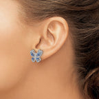 FJC Finejewelers 925 Sterling Silver Polished Blue and Clear CZ Butterfly Post Earrings 15 x 19 mm