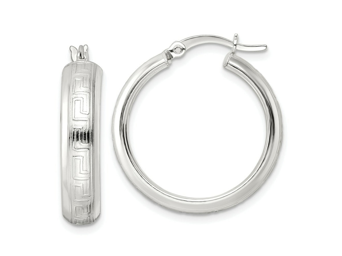 FJC Finejewelers 925 Sterling Silver Polished Greek Key Circle Hoop Earrings 26 x 25 mm