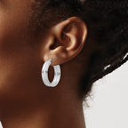 FJC Finejewelers 925 Sterling Silver Polished and Textured Circle Hoop Earrings 26 x 25 mm