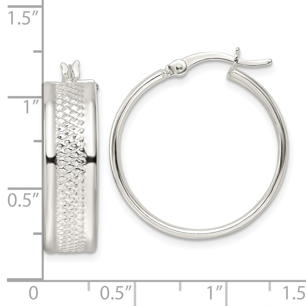 FJC Finejewelers 925 Sterling Silver Polished Textured 7.5x Hoop Earrings 26 x 25 mm