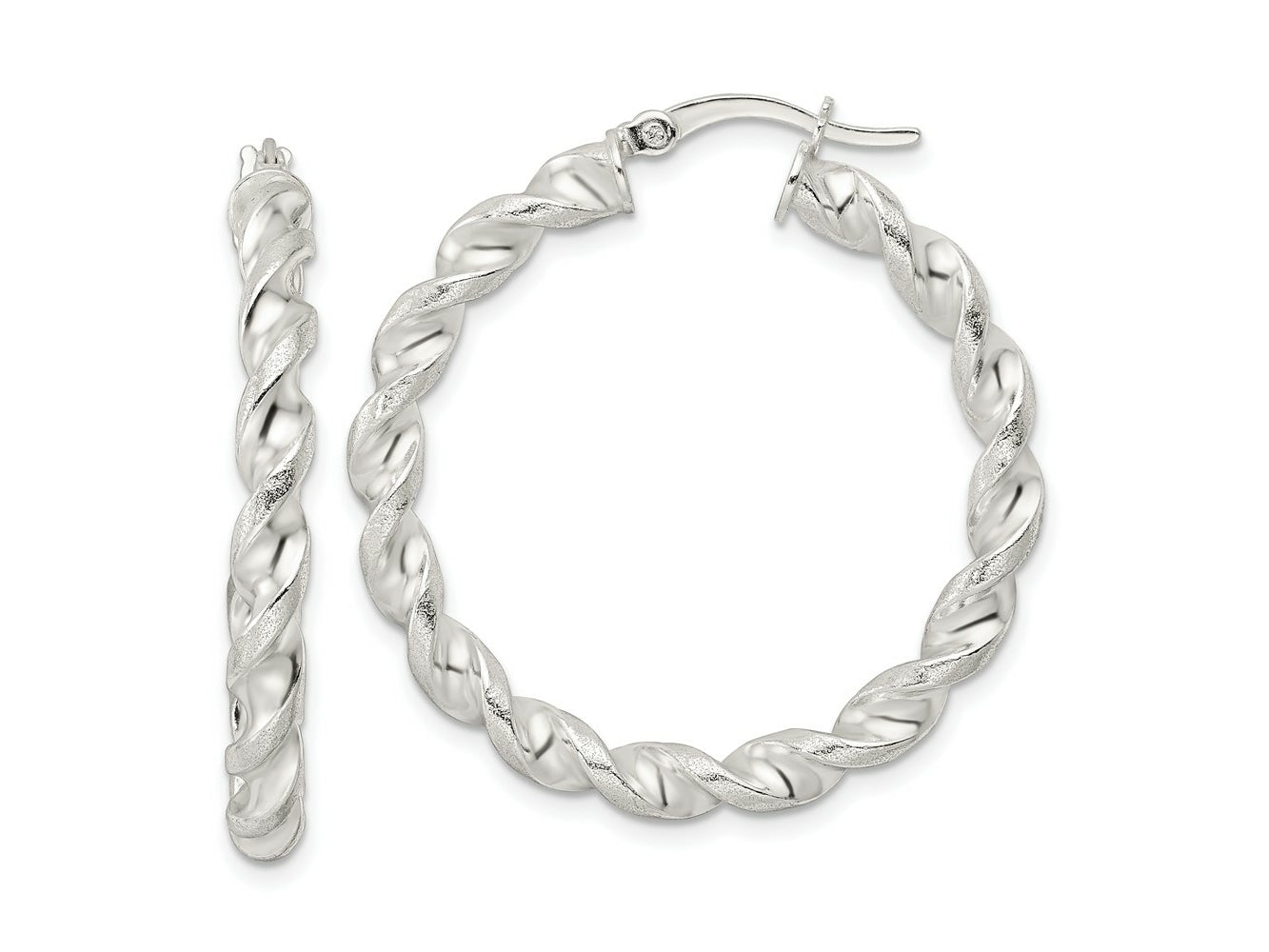 FJC Finejewelers 925 Sterling Silver Polished and Textured Twisted Circle Hoop Earrings 35 x 33 mm