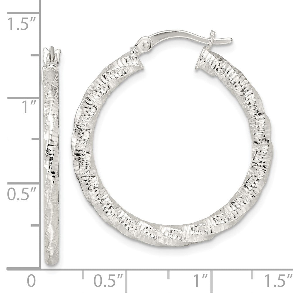 FJC Finejewelers 925 Sterling Silver Polished and Textured Twisted Hoop Earrings 32 x 30 mm