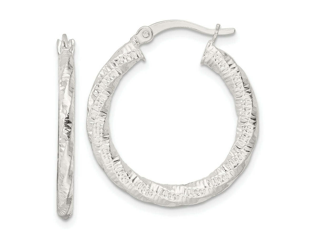 FJC Finejewelers 925 Sterling Silver Polished and Textured Twisted Hoop Earrings 27 x 25 mm