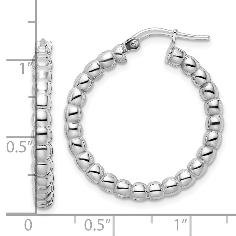 FJC Finejewelers 925 Sterling Silver Rhodium Plated Polished 3mm Beaded Hoop Earrings 26 mm x 24 mm