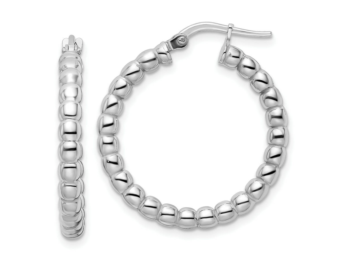 FJC Finejewelers 925 Sterling Silver Rhodium Plated Polished 3mm Beaded Hoop Earrings 26 mm x 24 mm