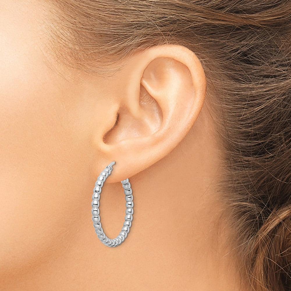 FJC Finejewelers 925 Sterling Silver Rhodium Plated Polished 3mm Beaded Hoop Earrings 31 mm x 30 mm