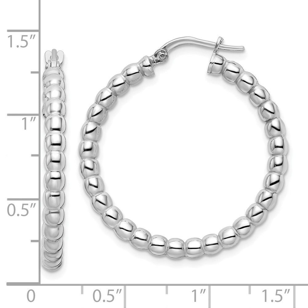 FJC Finejewelers 925 Sterling Silver Rhodium Plated Polished 3mm Beaded Hoop Earrings 31 mm x 30 mm