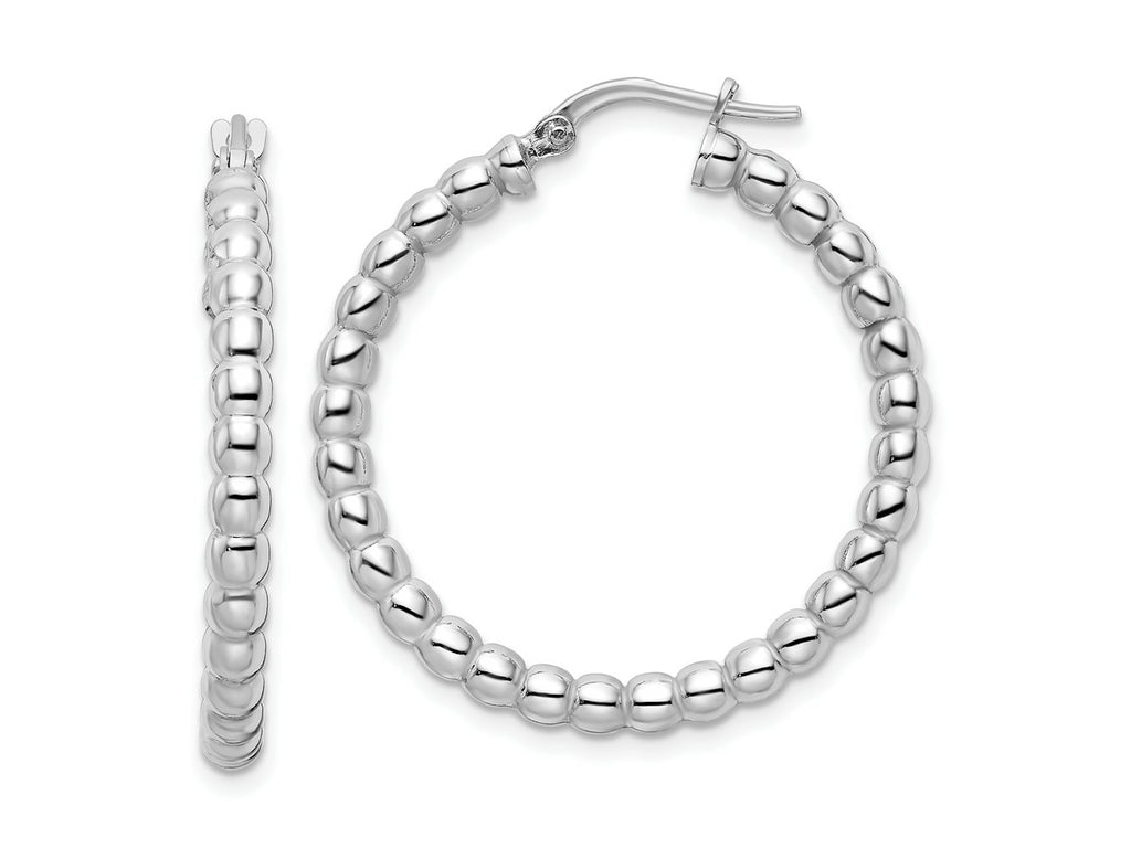 FJC Finejewelers 925 Sterling Silver Rhodium Plated Polished 3mm Beaded Hoop Earrings 31 mm x 30 mm