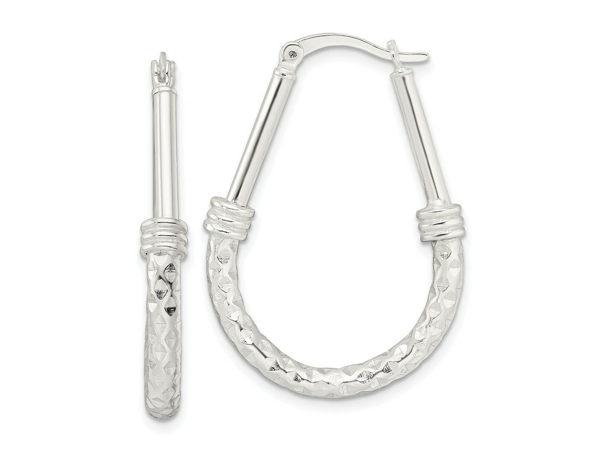 FJC Finejewelers 925 Sterling Silver Bright Cut Polished Fancy Oval Hoop Earrings 34 x 24 mm