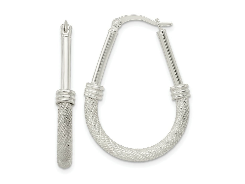 FJC Finejewelers 925 Sterling Silver Textured Teardrop Hoop Earrings 34 x 25 mm