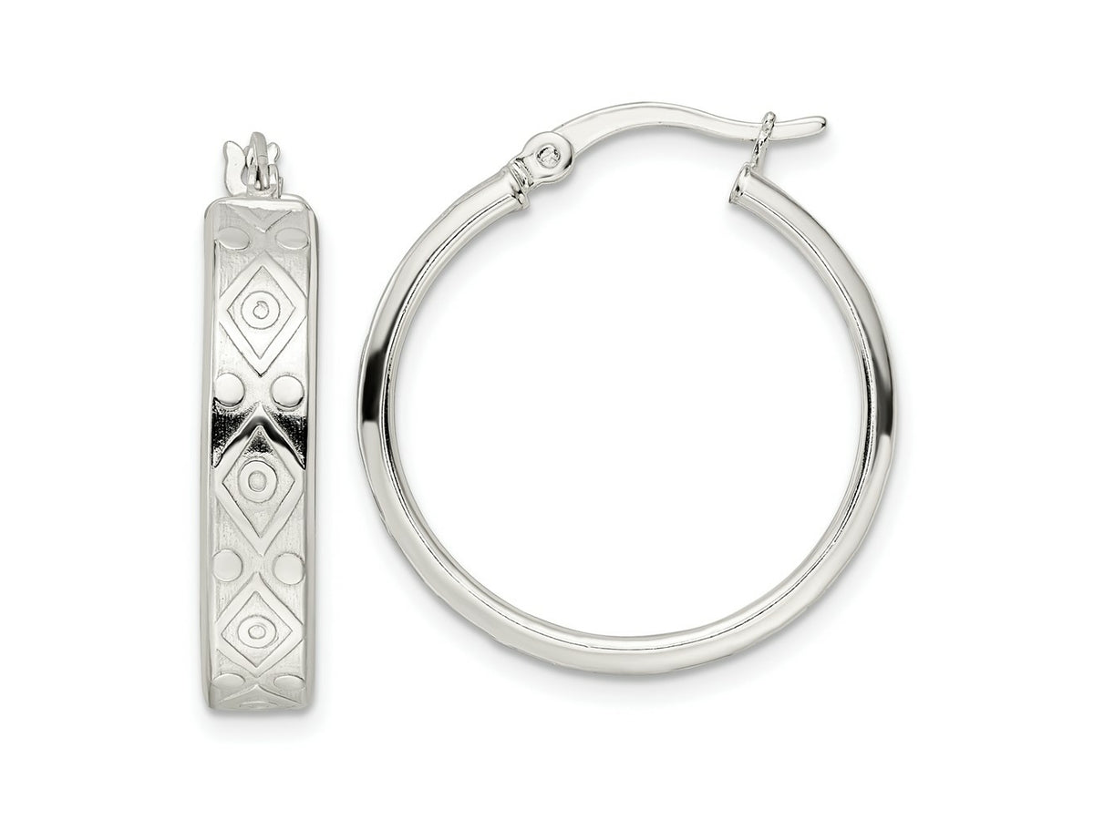 FJC Finejewelers 925 Sterling Silver Polished Geometric Design 5. Round Hoop Earrings 26 x 25 mm