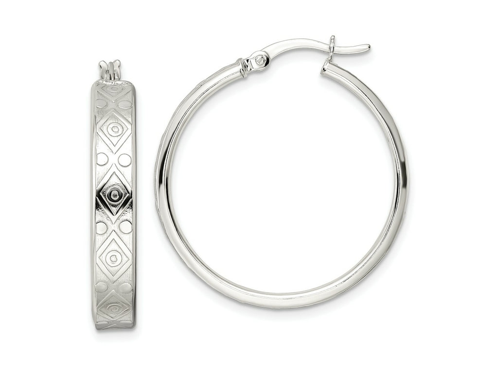 FJC Finejewelers 925 Sterling Silver Polished Geometric Design 5.25mm Round Hoop Earrings 31 mm x 29 mm