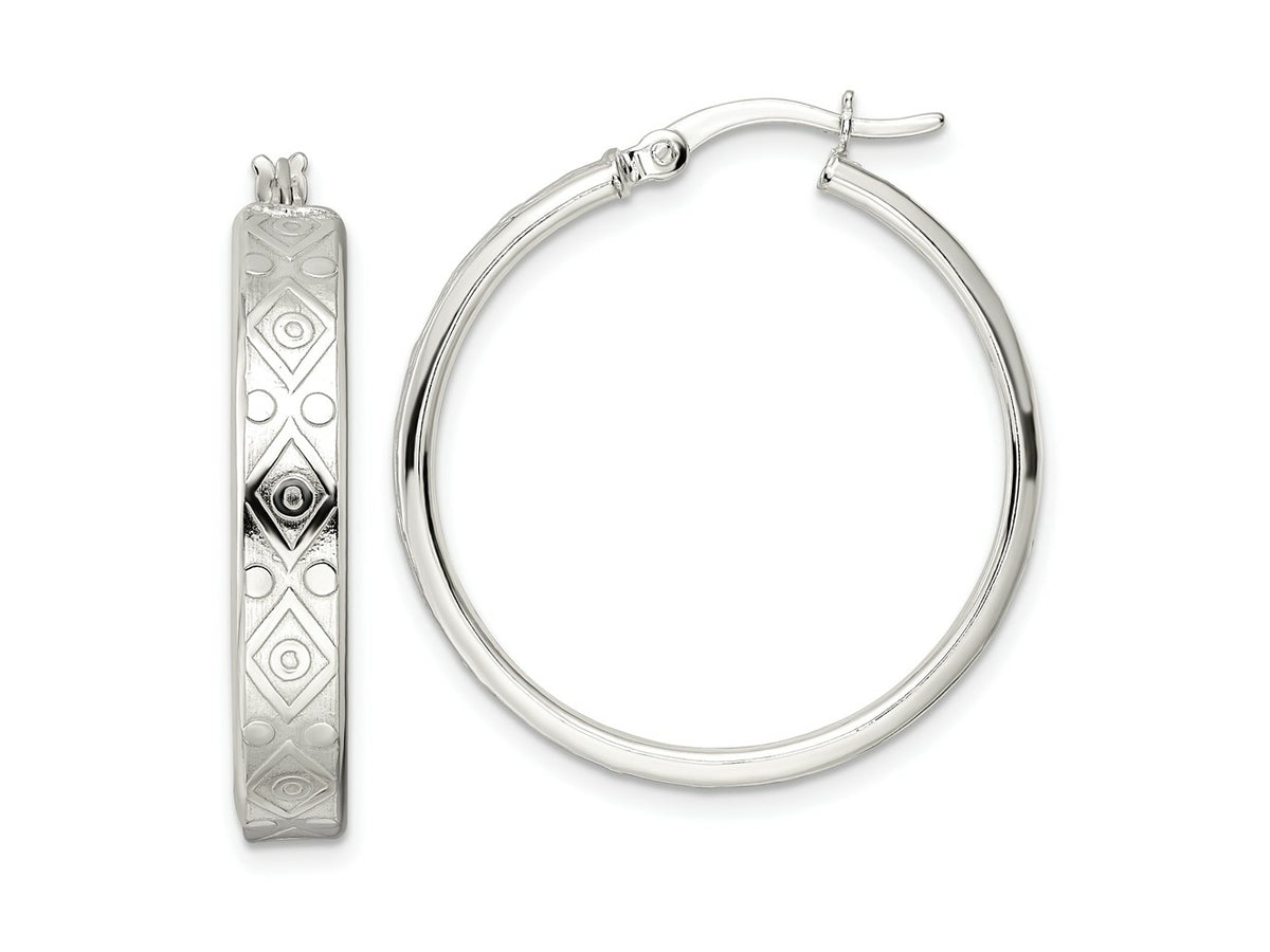 FJC Finejewelers 925 Sterling Silver Polished Geometric Design 5.25mm Round Hoop Earrings 31 mm x 29 mm