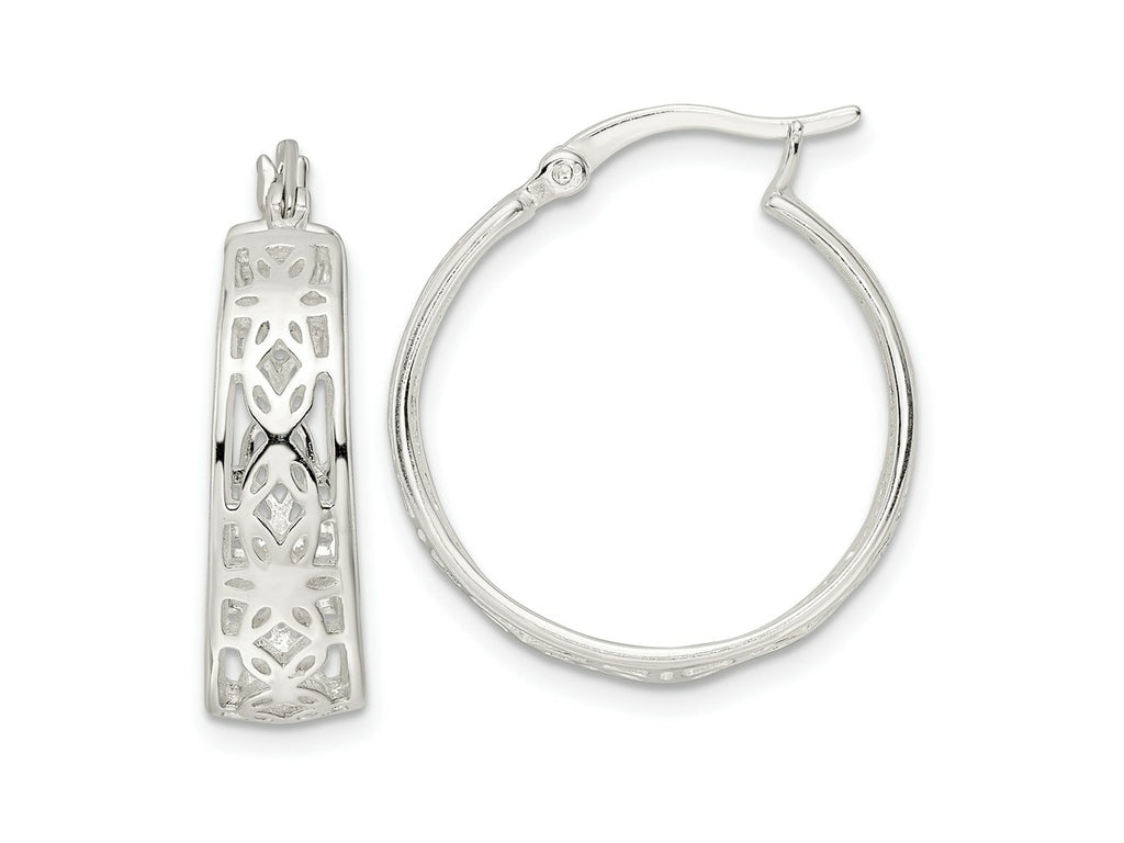 FJC Finejewelers 925 Sterling Silver Polished Cut-out Floral Round Hoop Earrings 24 x 22 mm
