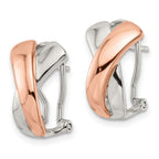 FJC Finejewelers 925 Sterling Silver and Rose-tone Polished X Omega Back J-Hoop Earrings 16 x 11 mm