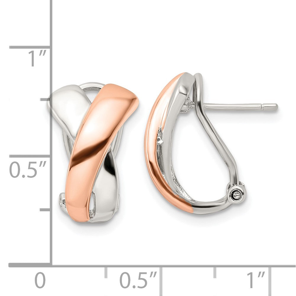 FJC Finejewelers 925 Sterling Silver and Rose-tone Polished X Omega Back J-Hoop Earrings 16 x 11 mm