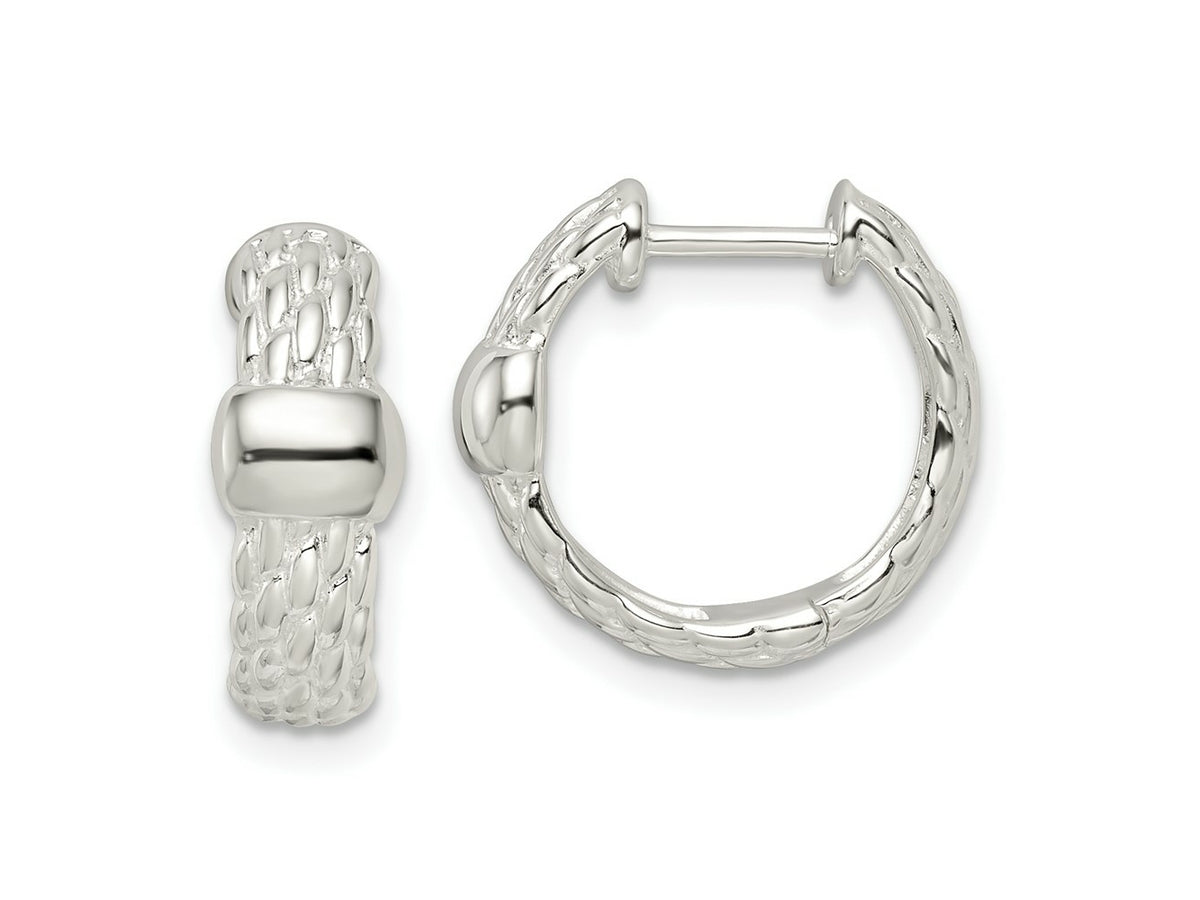 FJC Finejewelers 925 Sterling Silver Polished Basket Weave Hinged Hoop Earrings 14 x 17 mm