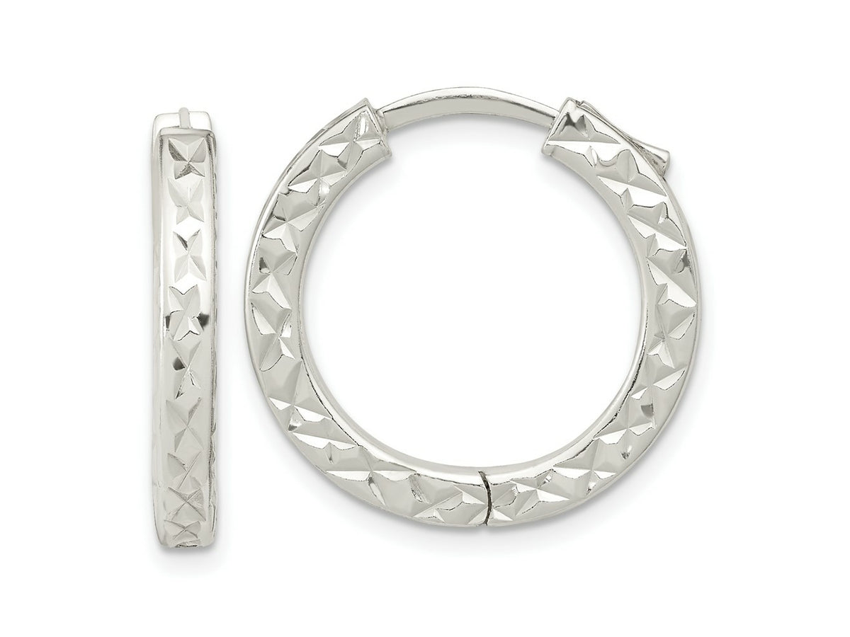 FJC Finejewelers 925 Sterling Silver Polished Bright Cut Square Tube Locking Hoop Earrings 22 x 23 mm