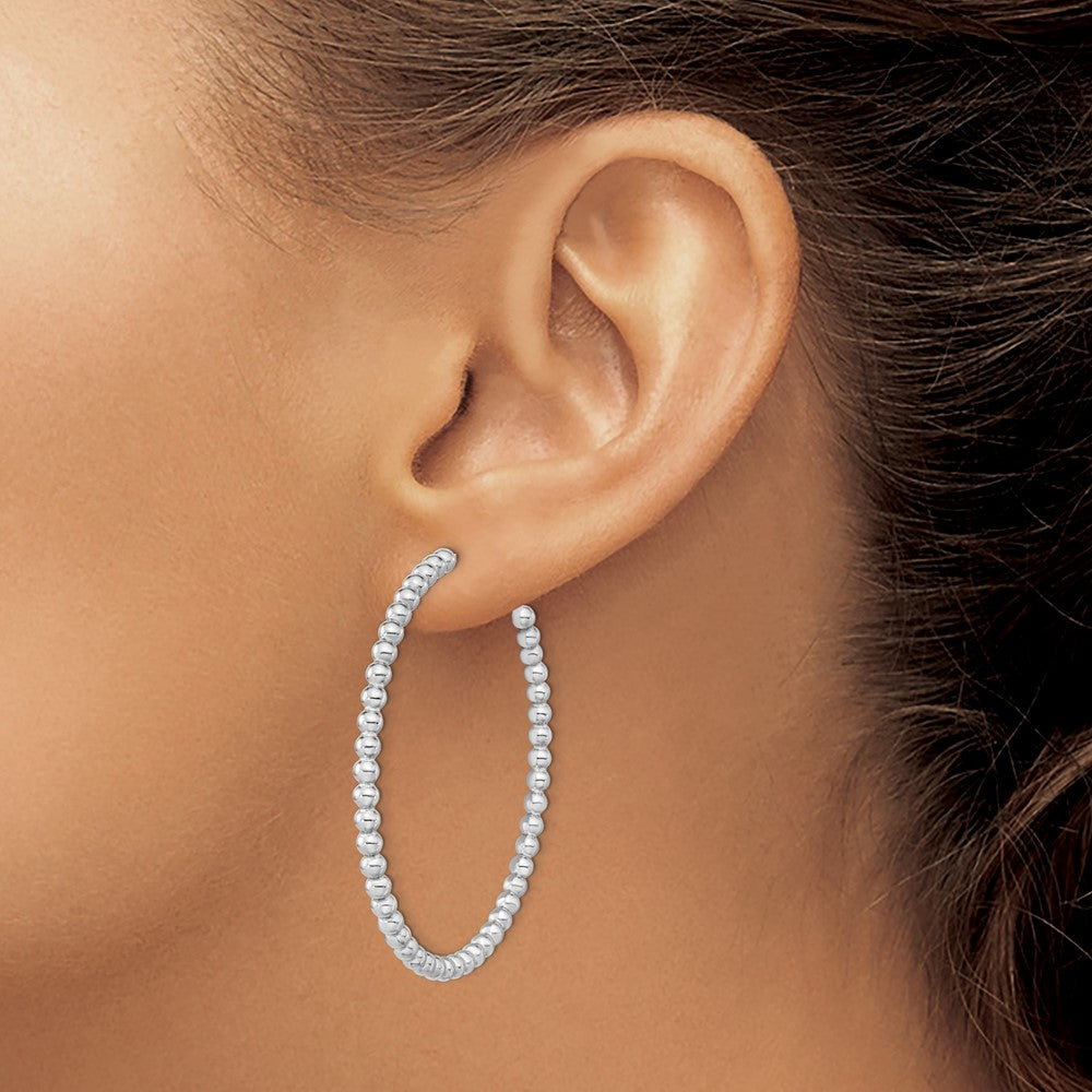 FJC Finejewelers 925 Sterling Silver Rhodium Plated Polished Beaded Hoop Post Earrings 52 x 51 mm