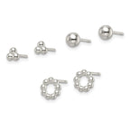 FJC Finejewelers 925 Sterling Silver Button Beaded and Stud Post Earring Set 7 x 7 mm