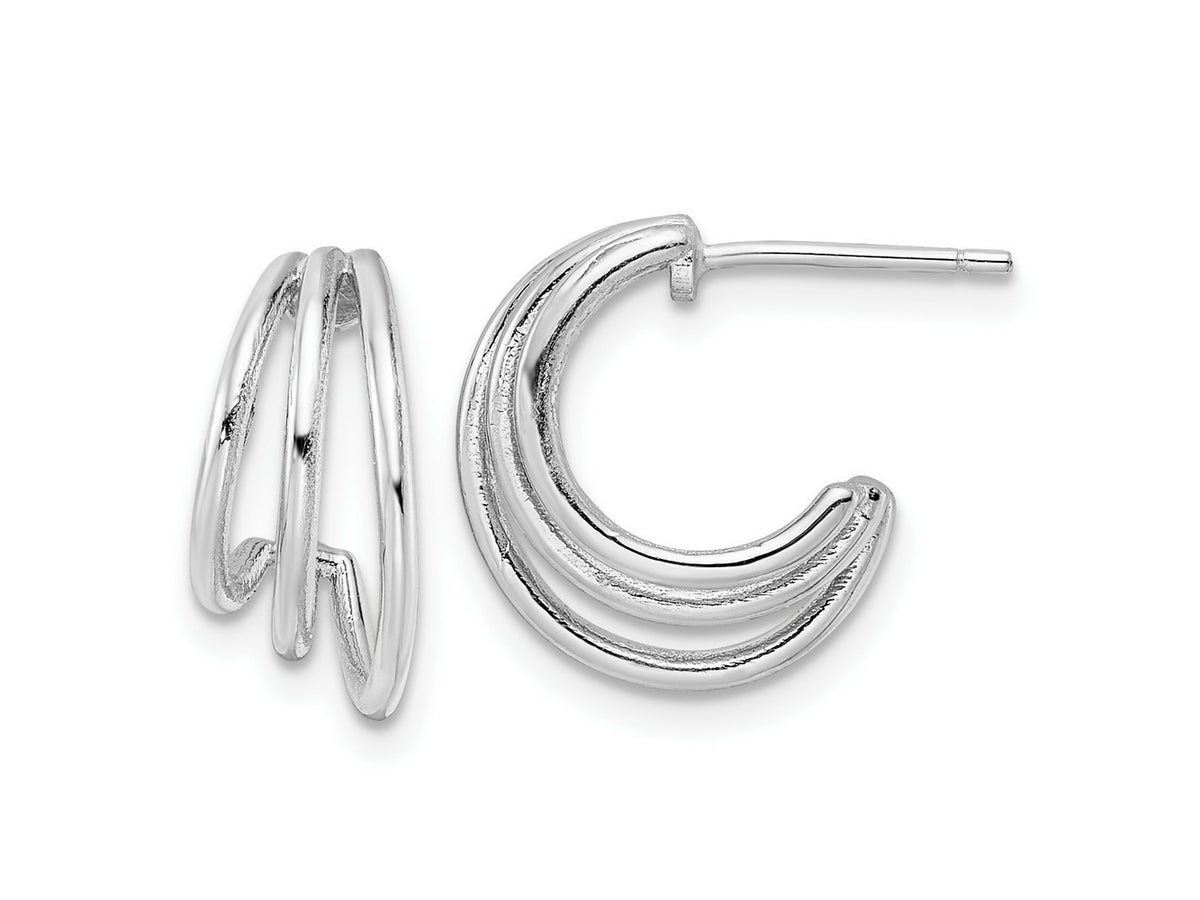 FJC Finejewelers 925 Sterling Silver Rhodium Plated Polished J-Hoop Post Earrings 14 x 5 mm