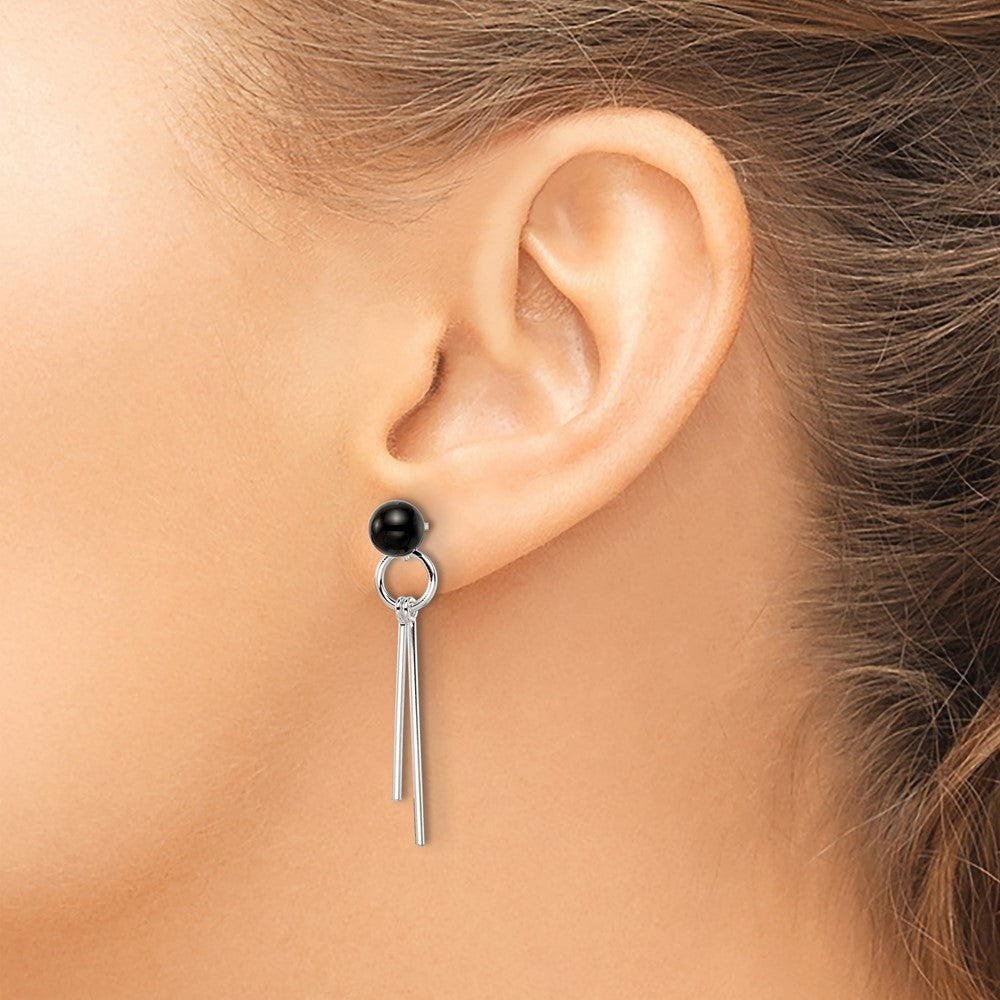 FJC Finejewelers 925 Sterling Silver Polished Fancy Onyx Bead and Bars Post Dangle Earrings 36 x 7 mm