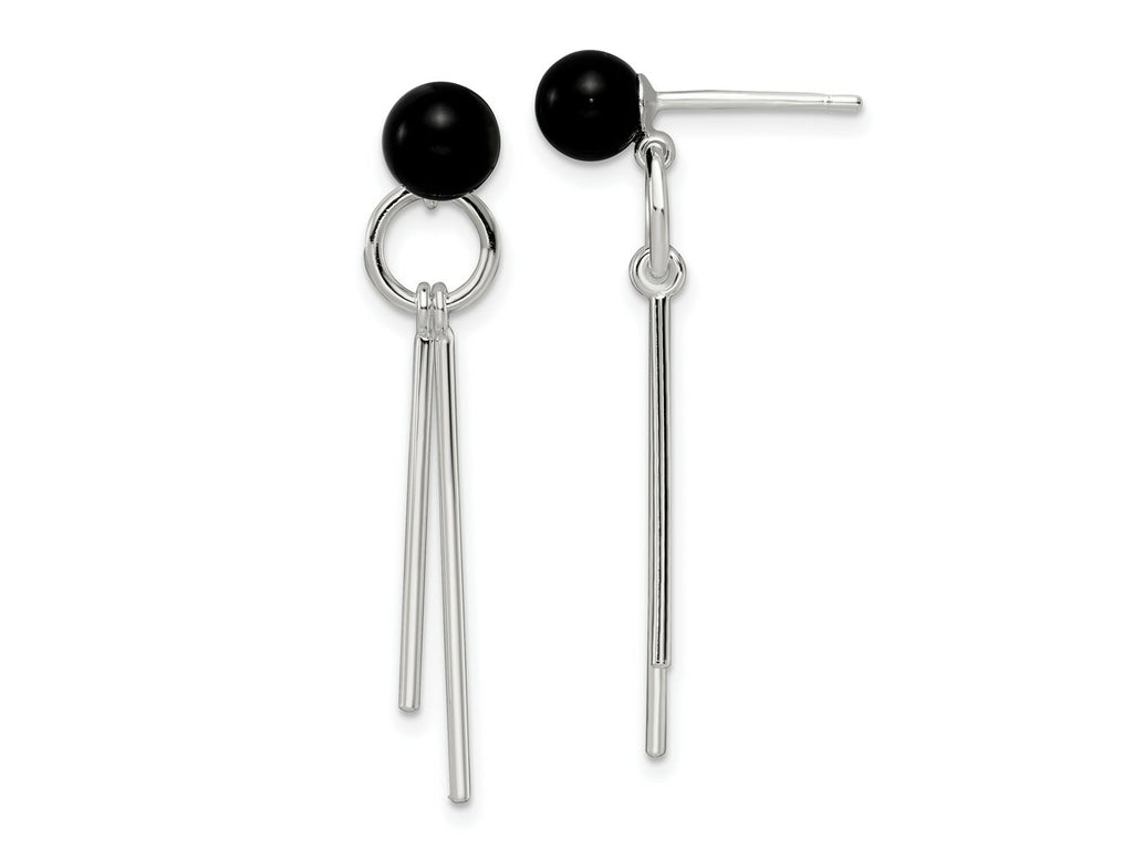 FJC Finejewelers 925 Sterling Silver Polished Fancy Onyx Bead and Bars Post Dangle Earrings 36 x 7 mm