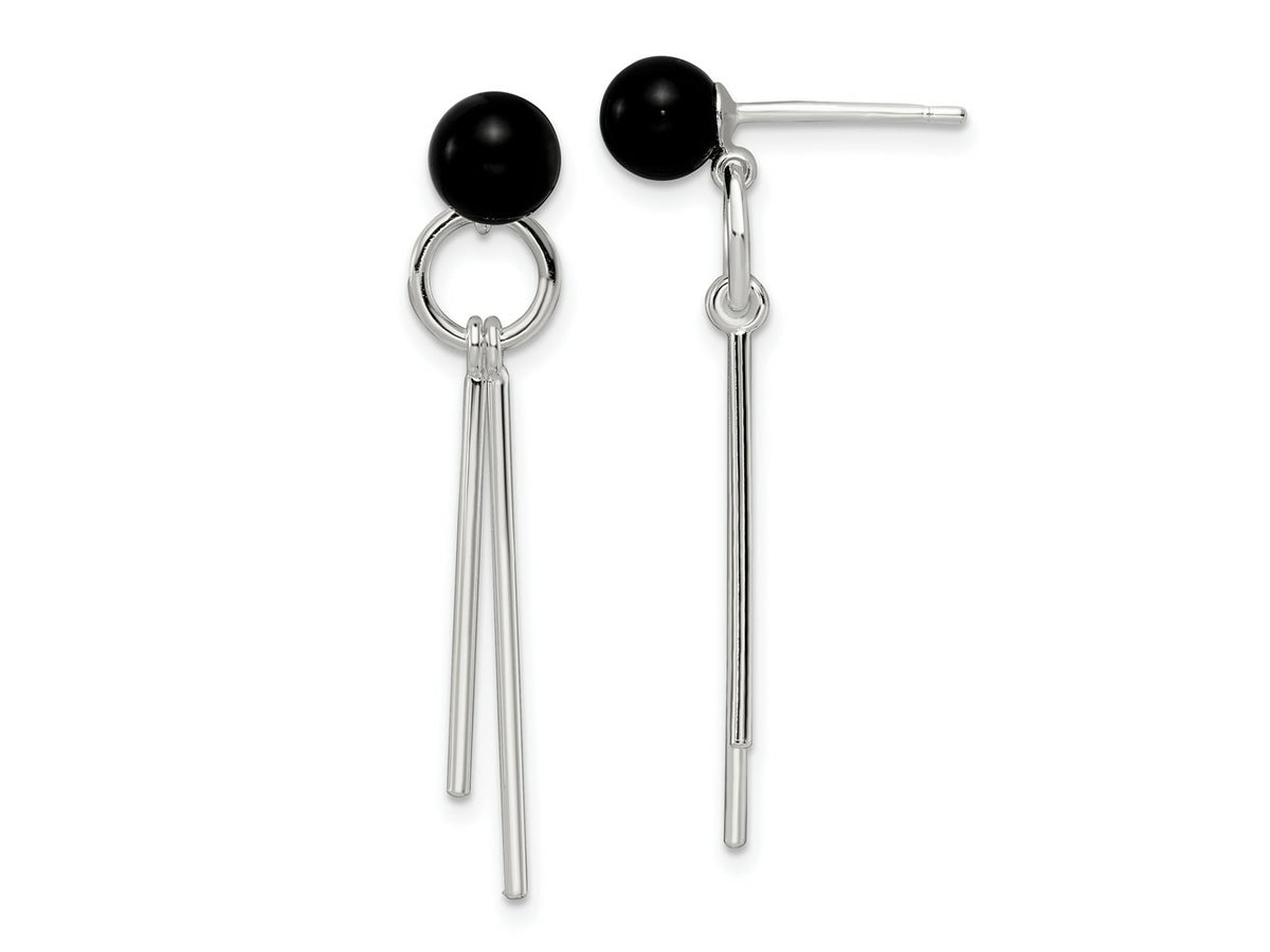 FJC Finejewelers 925 Sterling Silver Polished Fancy Onyx Bead and Bars Post Dangle Earrings 36 x 7 mm