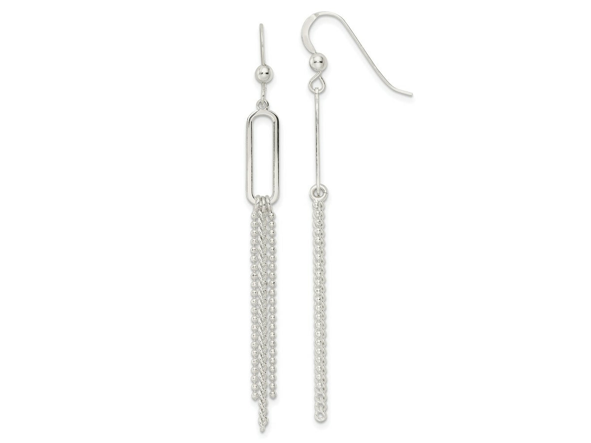 FJC Finejewelers 925 Sterling Silver Oval and Multi-Strand Beaded Chain Dangle Earrings 67 x 5 mm