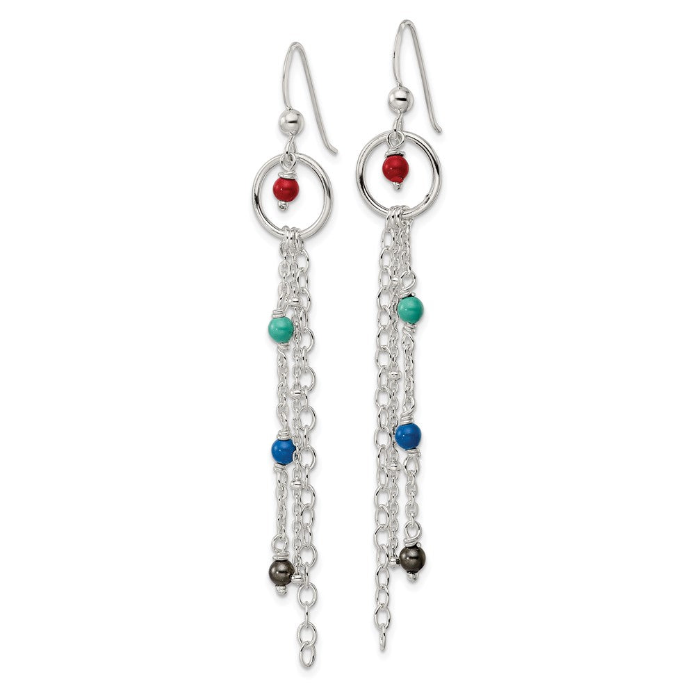 FJC Finejewelers 925 Sterling Silver Polished Multicolor Glass Beads and Chain Dangle Earrings 71 x 10 mm