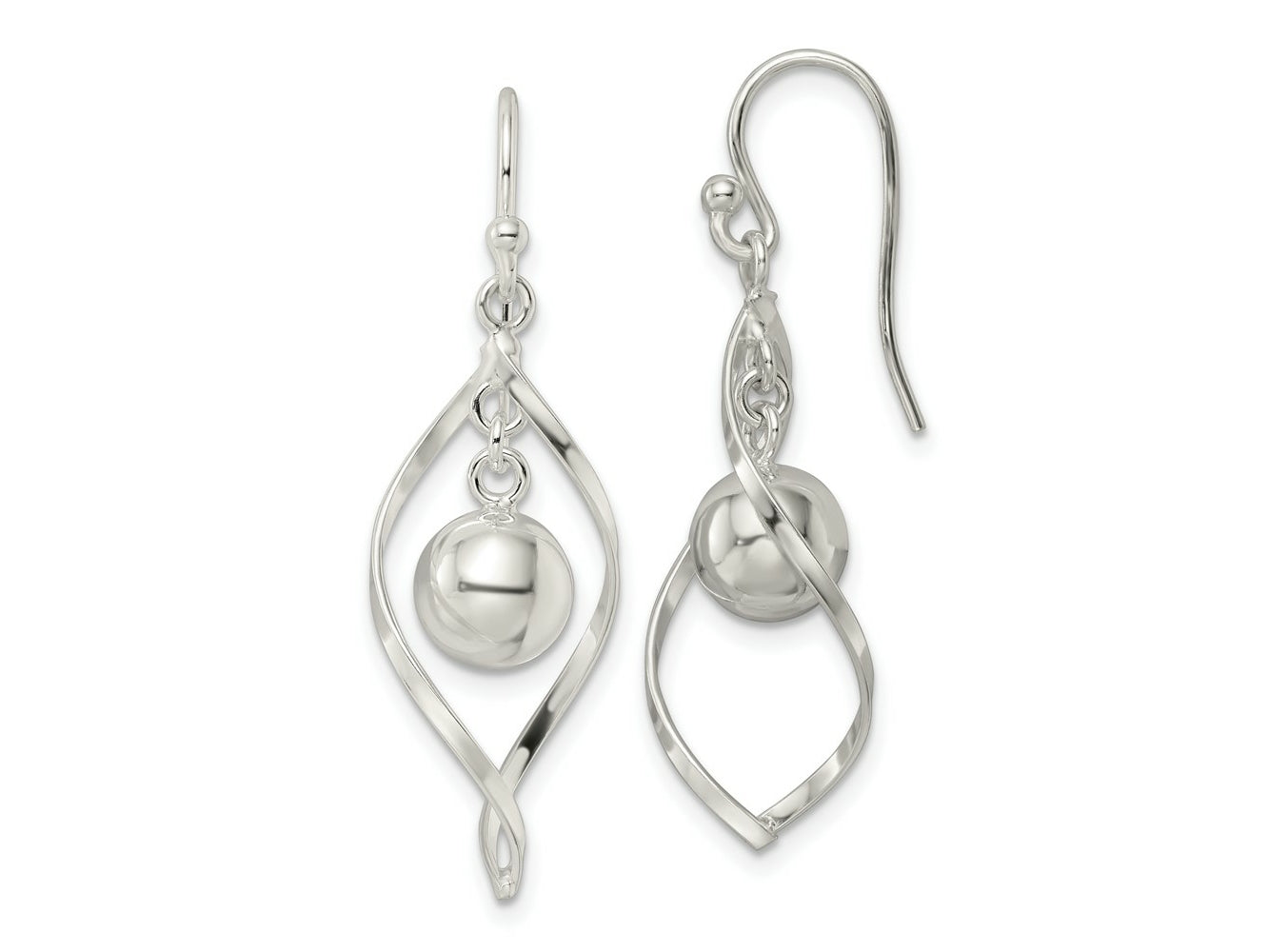 FJC Finejewelers 925 Sterling Silver Polished Twisted and Ball Dangle Earrings 40 x 14 mm